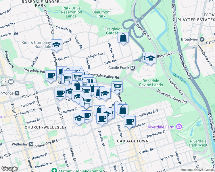 map of restaurants, bars, coffee shops, grocery stores, and more near in Toronto
