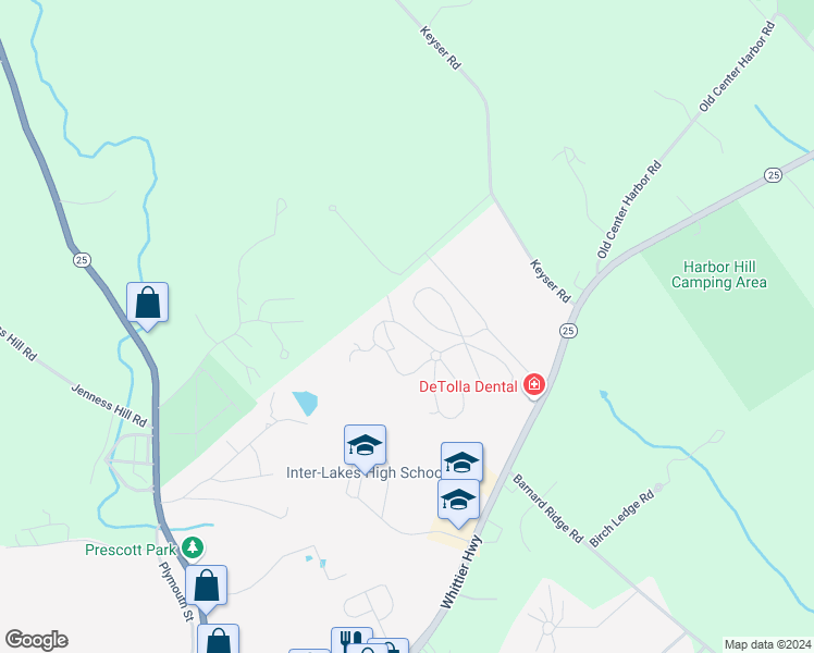 map of restaurants, bars, coffee shops, grocery stores, and more near 20 True Road in Meredith