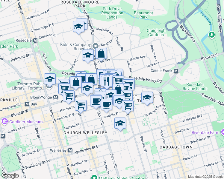 map of restaurants, bars, coffee shops, grocery stores, and more near in Toronto