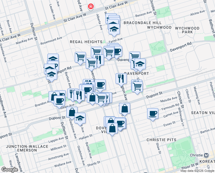 map of restaurants, bars, coffee shops, grocery stores, and more near in Toronto