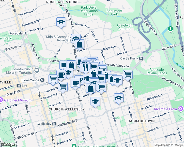 map of restaurants, bars, coffee shops, grocery stores, and more near in Toronto
