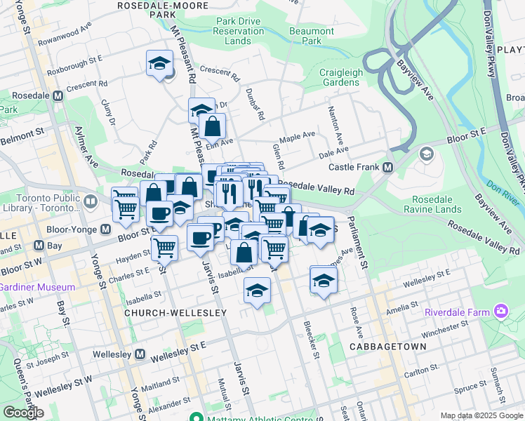 map of restaurants, bars, coffee shops, grocery stores, and more near in Toronto