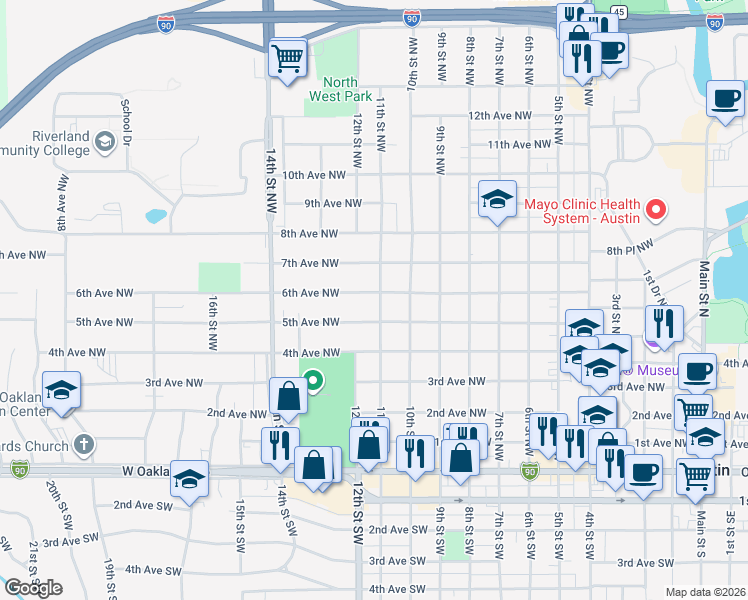 map of restaurants, bars, coffee shops, grocery stores, and more near 1208 6th Avenue Northwest in Austin