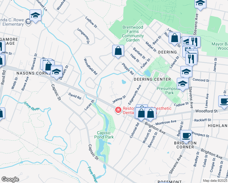 map of restaurants, bars, coffee shops, grocery stores, and more near 60 Glenridge Drive in Portland