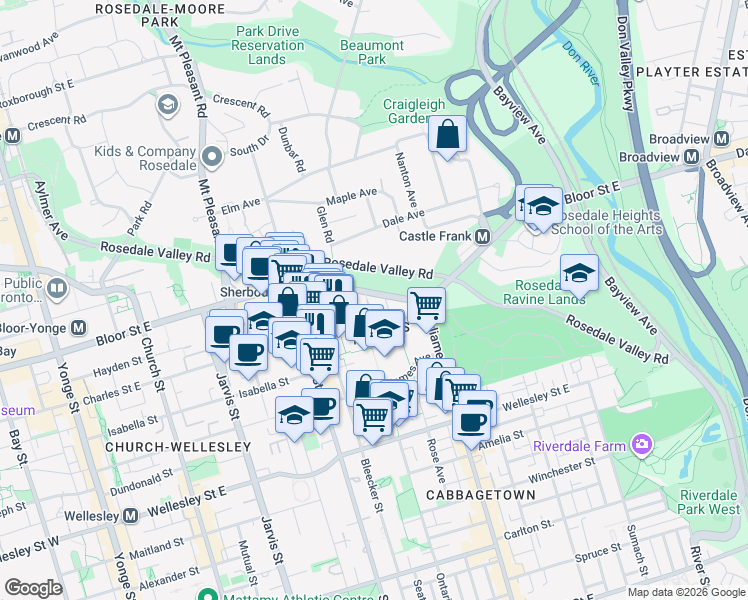 map of restaurants, bars, coffee shops, grocery stores, and more near in Toronto