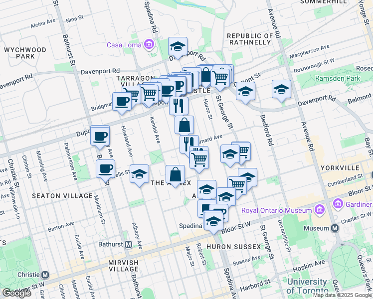 map of restaurants, bars, coffee shops, grocery stores, and more near in Toronto