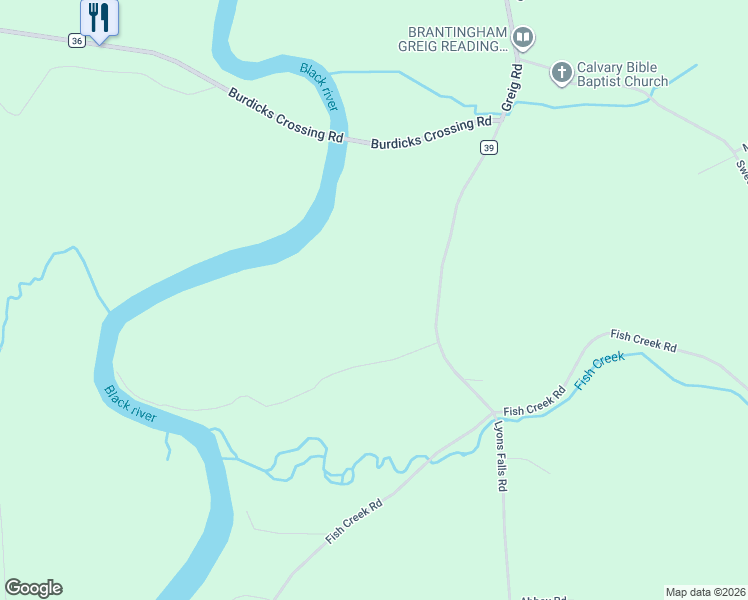 map of restaurants, bars, coffee shops, grocery stores, and more near 4503 Lyons Falls Road in Lyons Falls