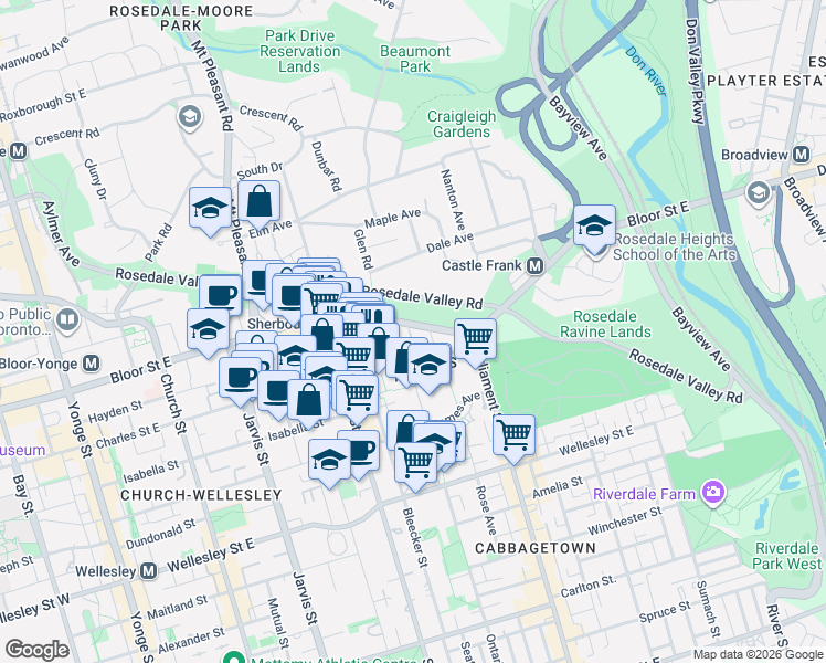 map of restaurants, bars, coffee shops, grocery stores, and more near 9 Edgedale Road in Toronto