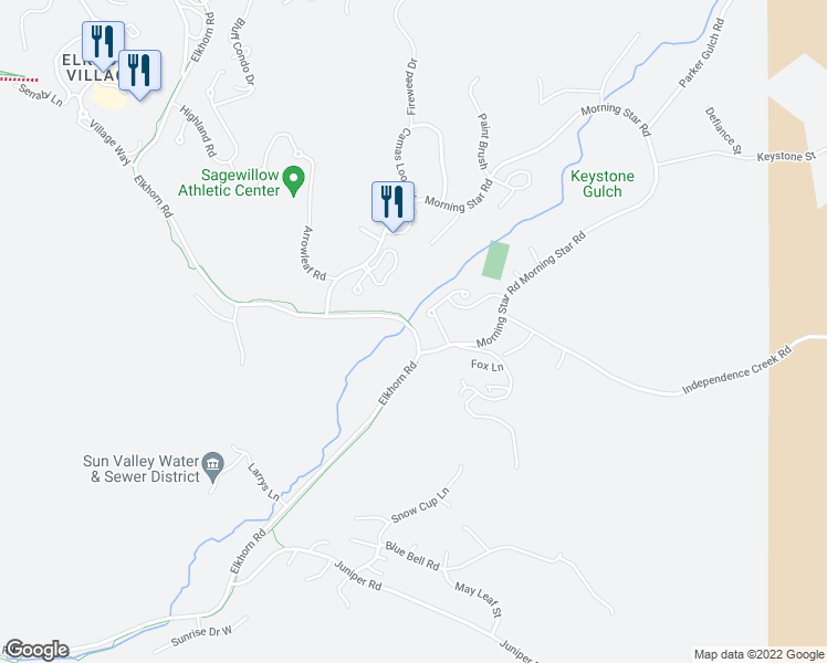 map of restaurants, bars, coffee shops, grocery stores, and more near Sun Valley Trail in Triumph