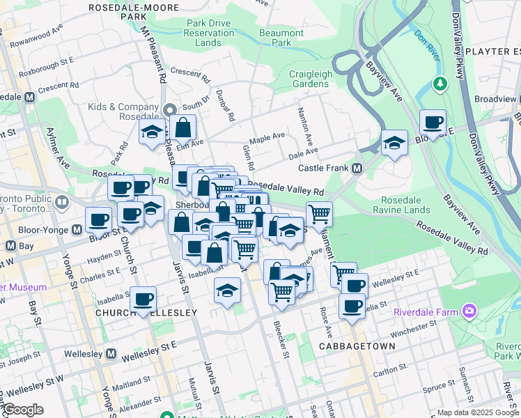 map of restaurants, bars, coffee shops, grocery stores, and more near 451 Bloor Street East in Toronto