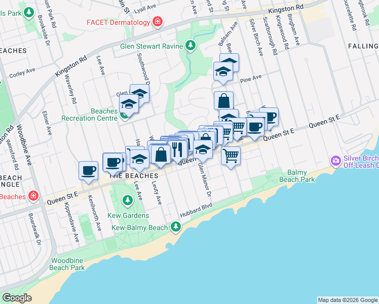 map of restaurants, bars, coffee shops, grocery stores, and more near in Toronto