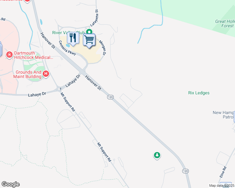 map of restaurants, bars, coffee shops, grocery stores, and more near 25 Foothill Street in Lebanon