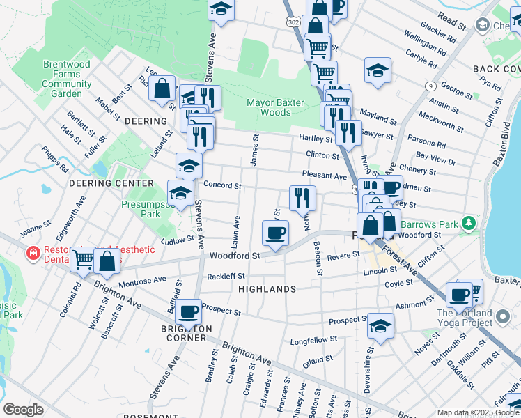 map of restaurants, bars, coffee shops, grocery stores, and more near 149 Glenwood Avenue in Portland