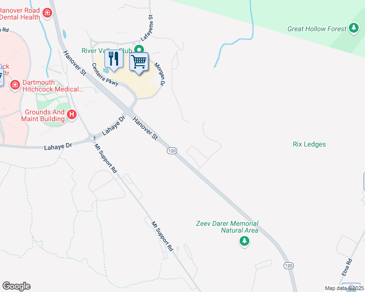 map of restaurants, bars, coffee shops, grocery stores, and more near 25 Foothill Street in Lebanon