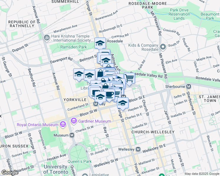 map of restaurants, bars, coffee shops, grocery stores, and more near in Toronto