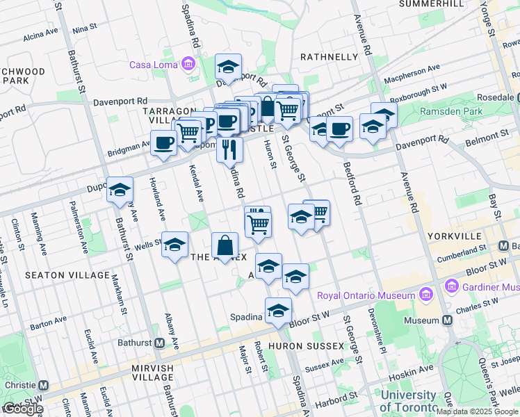 map of restaurants, bars, coffee shops, grocery stores, and more near in Toronto