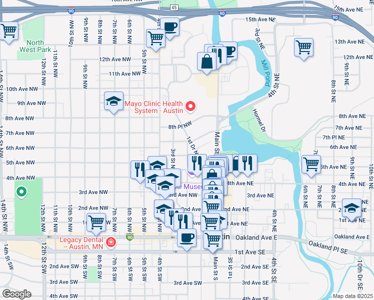 map of restaurants, bars, coffee shops, grocery stores, and more near 711 2nd Street Northwest in Austin