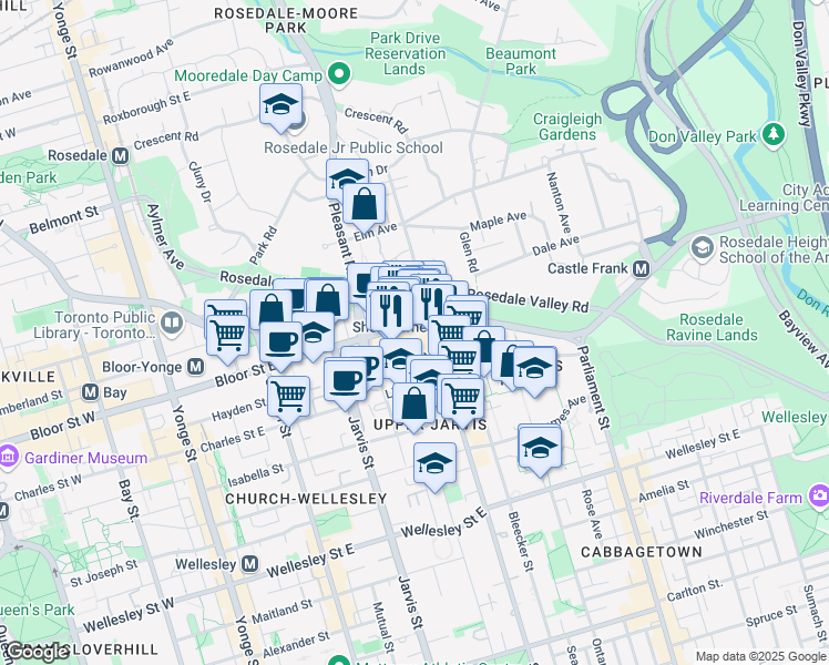 map of restaurants, bars, coffee shops, grocery stores, and more near in Toronto