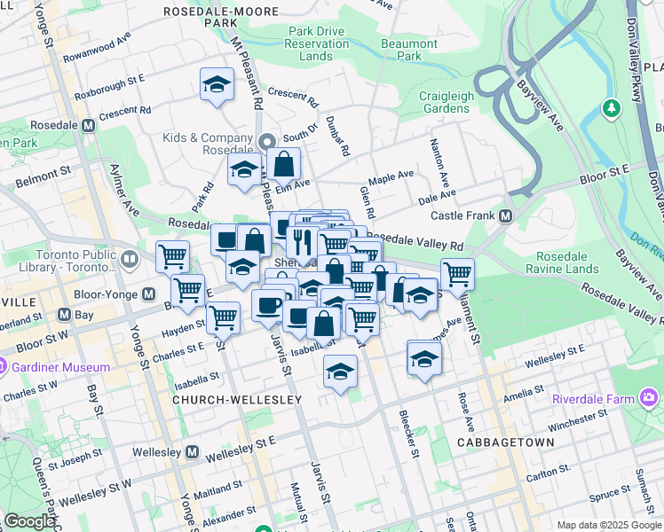 map of restaurants, bars, coffee shops, grocery stores, and more near in Toronto