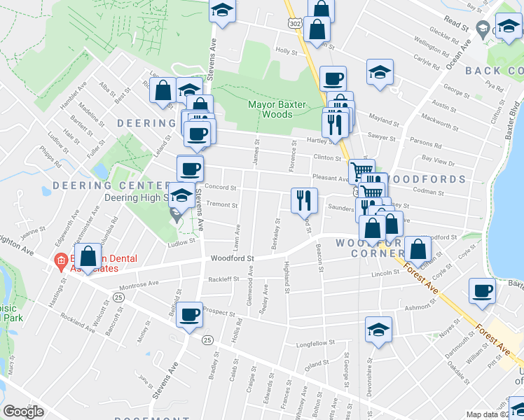 map of restaurants, bars, coffee shops, grocery stores, and more near 149 Glenwood Avenue in Portland