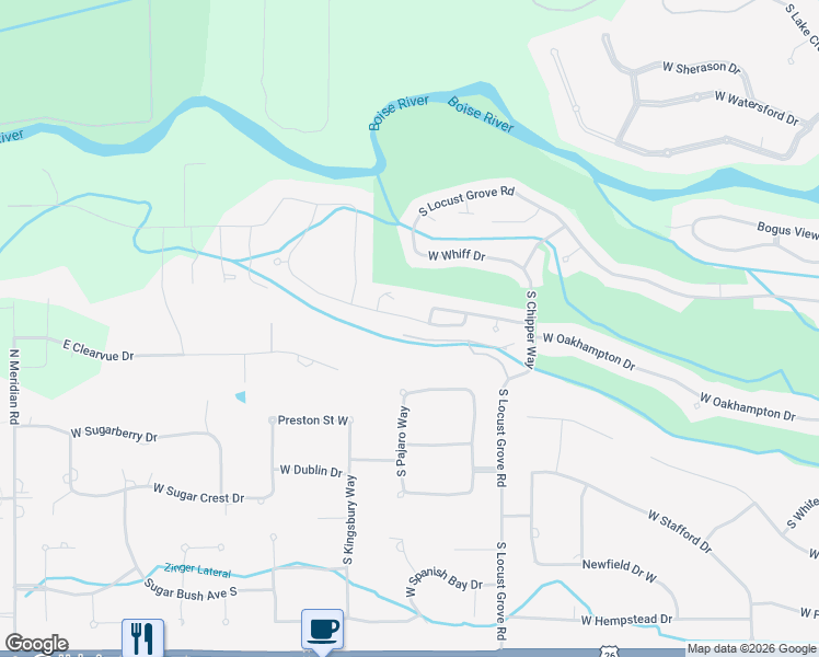 map of restaurants, bars, coffee shops, grocery stores, and more near 1854 W Hampton Bay Drive in Eagle