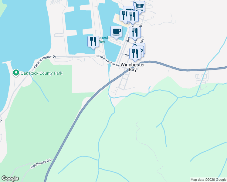 map of restaurants, bars, coffee shops, grocery stores, and more near 1123 Broadway Avenue in Winchester Bay