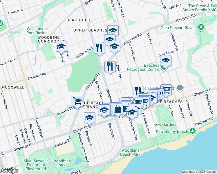 map of restaurants, bars, coffee shops, grocery stores, and more near in Toronto