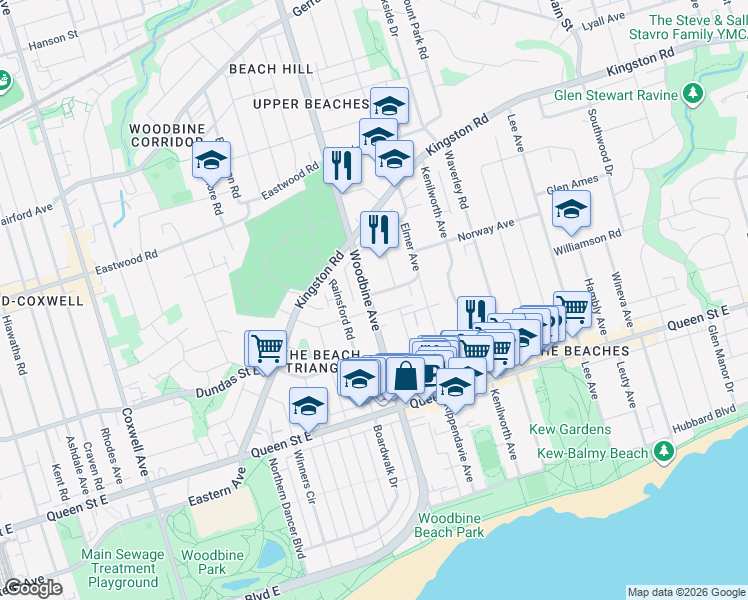 map of restaurants, bars, coffee shops, grocery stores, and more near in Toronto