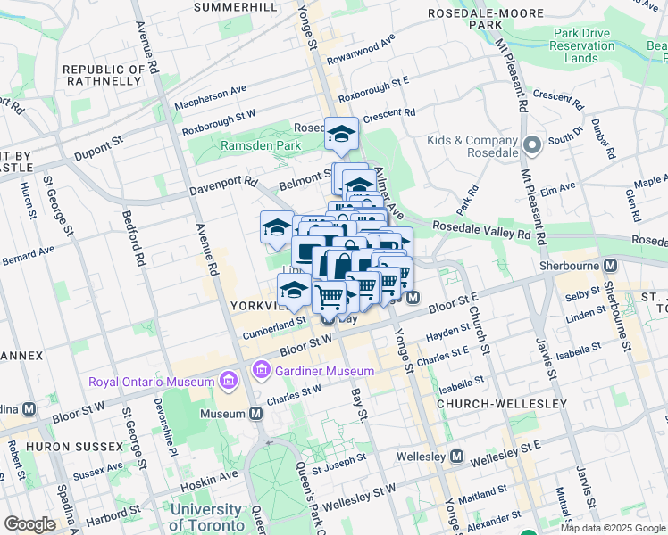 map of restaurants, bars, coffee shops, grocery stores, and more near in Toronto