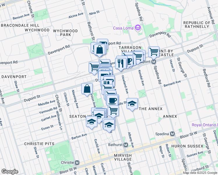map of restaurants, bars, coffee shops, grocery stores, and more near in Toronto