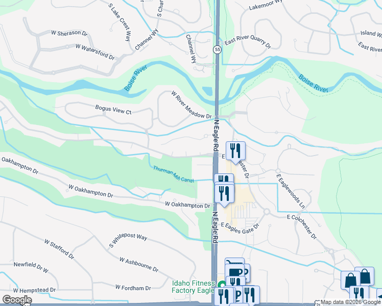 map of restaurants, bars, coffee shops, grocery stores, and more near 174 West Colchester Drive in Eagle