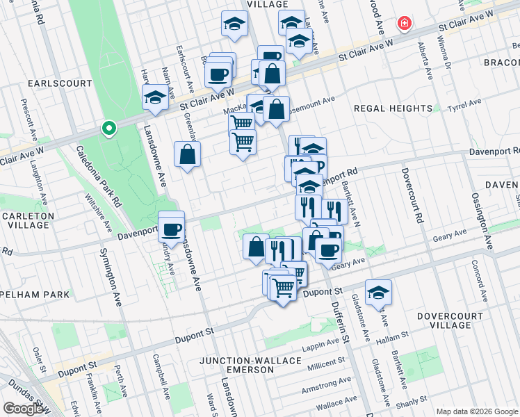 map of restaurants, bars, coffee shops, grocery stores, and more near in Toronto