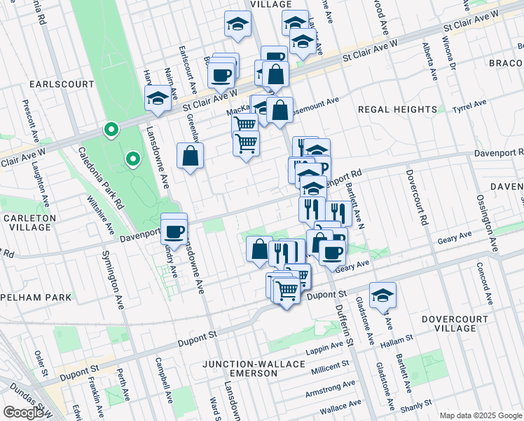 map of restaurants, bars, coffee shops, grocery stores, and more near in Toronto