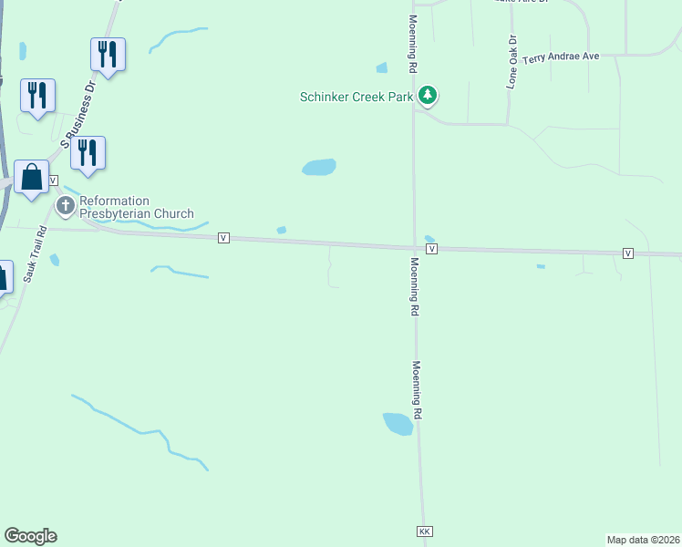 map of restaurants, bars, coffee shops, grocery stores, and more near 2823 County Road V in Sheboygan