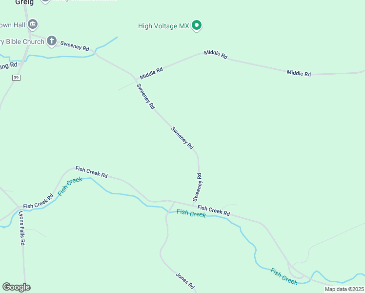 map of restaurants, bars, coffee shops, grocery stores, and more near 7248 Sweeney Road in Lyons Falls