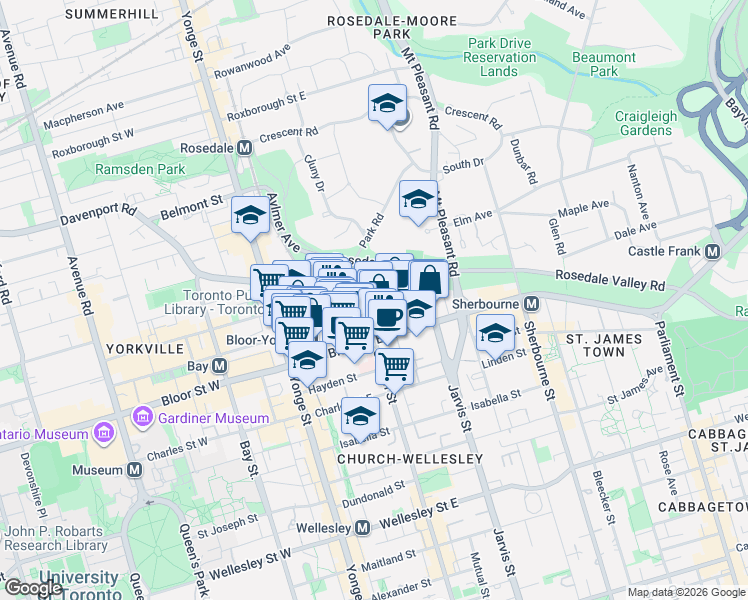 map of restaurants, bars, coffee shops, grocery stores, and more near 86 Asquith Avenue in Toronto
