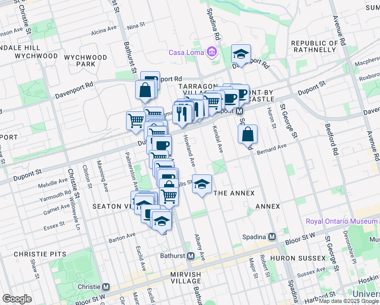 map of restaurants, bars, coffee shops, grocery stores, and more near 212 Howland Ave in Toronto