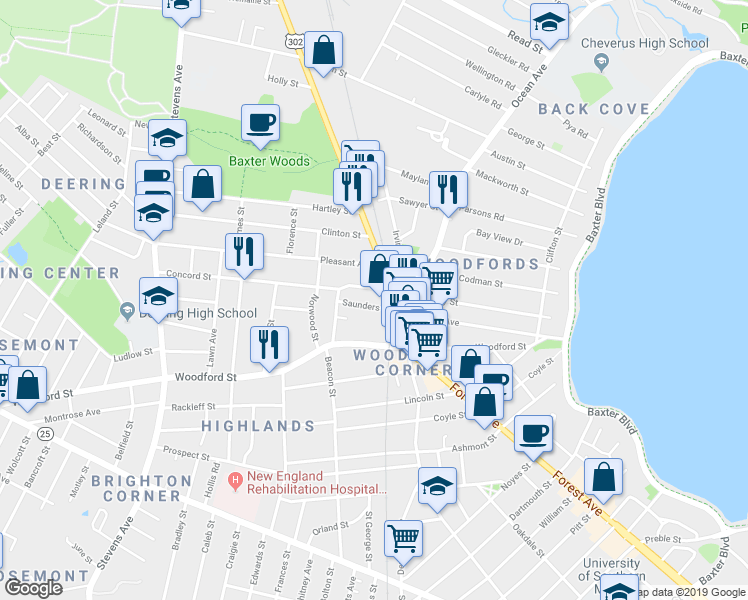 map of restaurants, bars, coffee shops, grocery stores, and more near in Portland