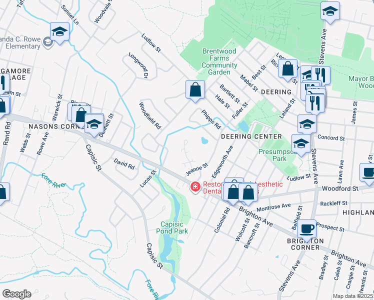 map of restaurants, bars, coffee shops, grocery stores, and more near 60 Glenridge Drive in Portland