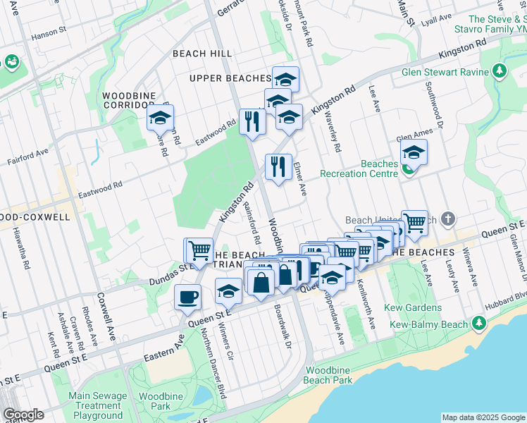 map of restaurants, bars, coffee shops, grocery stores, and more near in Toronto