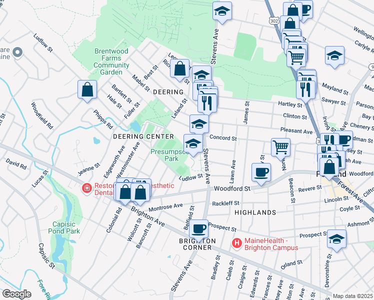 map of restaurants, bars, coffee shops, grocery stores, and more near Access Road in Portland