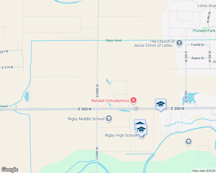 map of restaurants, bars, coffee shops, grocery stores, and more near 315 3811 East in Rigby