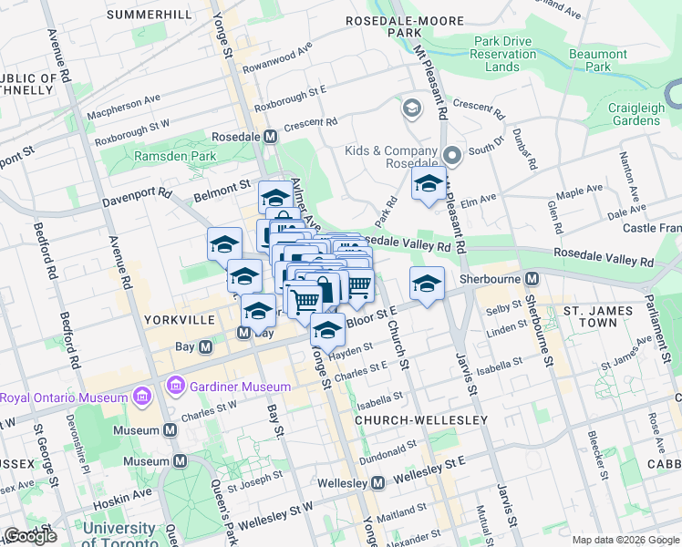 map of restaurants, bars, coffee shops, grocery stores, and more near in Toronto