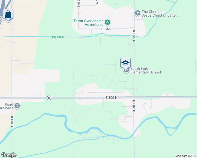 map of restaurants, bars, coffee shops, grocery stores, and more near 115 North Hailey Creek Avenue in Rigby
