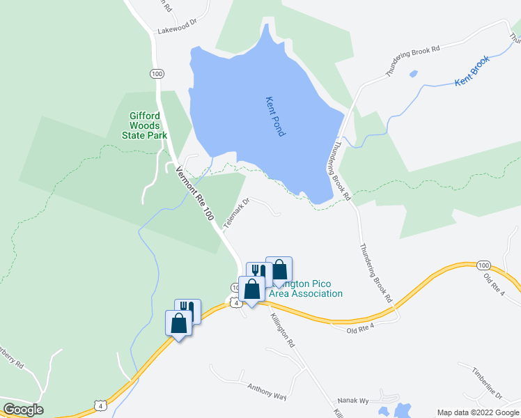 map of restaurants, bars, coffee shops, grocery stores, and more near 188 Telemark Road in Killington