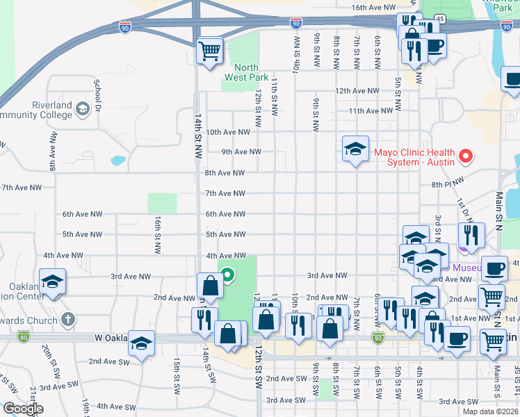 map of restaurants, bars, coffee shops, grocery stores, and more near 1208 6th Avenue Northwest in Austin