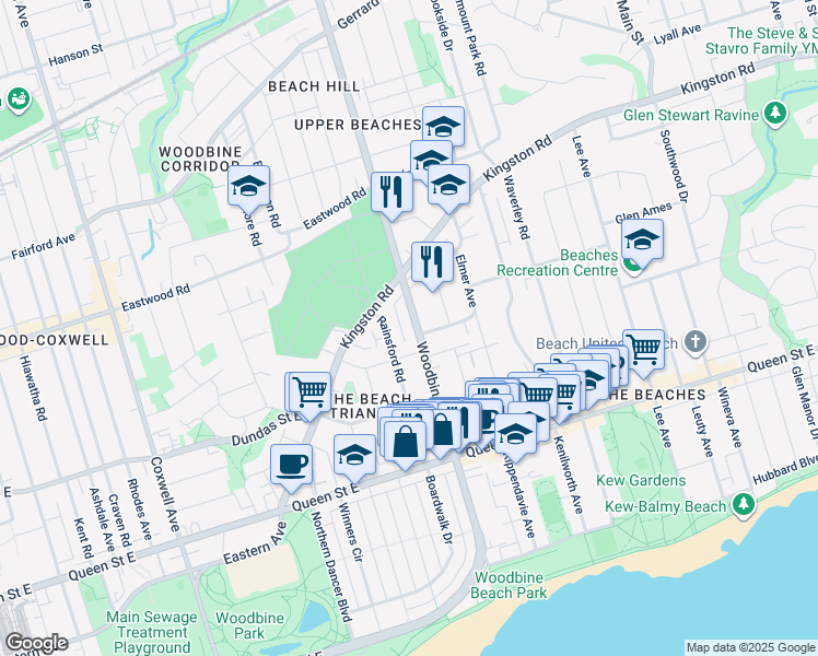 map of restaurants, bars, coffee shops, grocery stores, and more near in Toronto