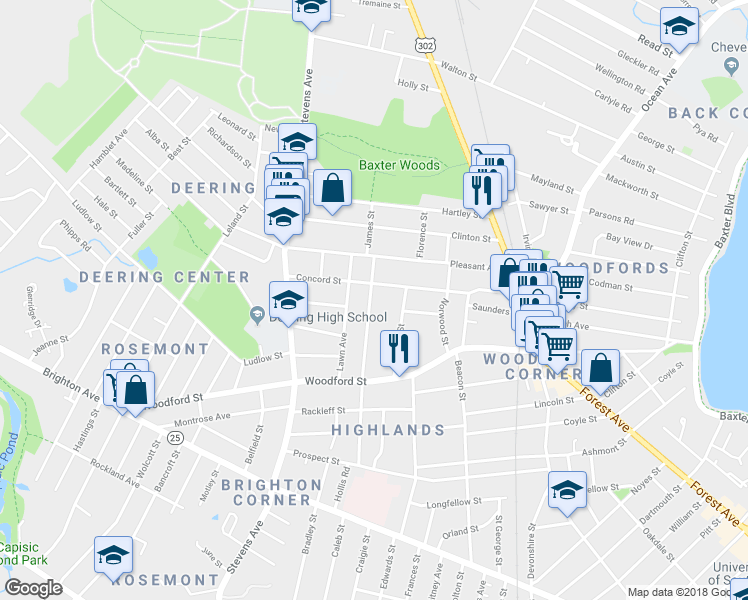 map of restaurants, bars, coffee shops, grocery stores, and more near 149 Glenwood Avenue in Portland