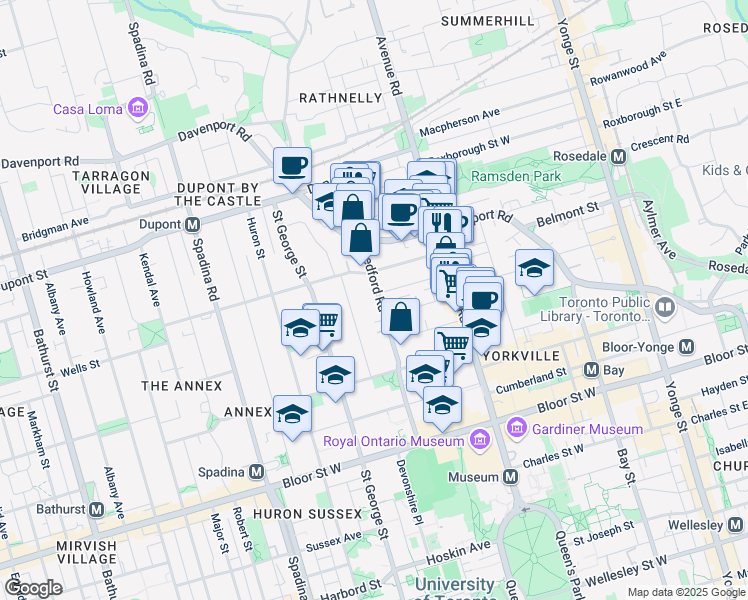 map of restaurants, bars, coffee shops, grocery stores, and more near in Toronto