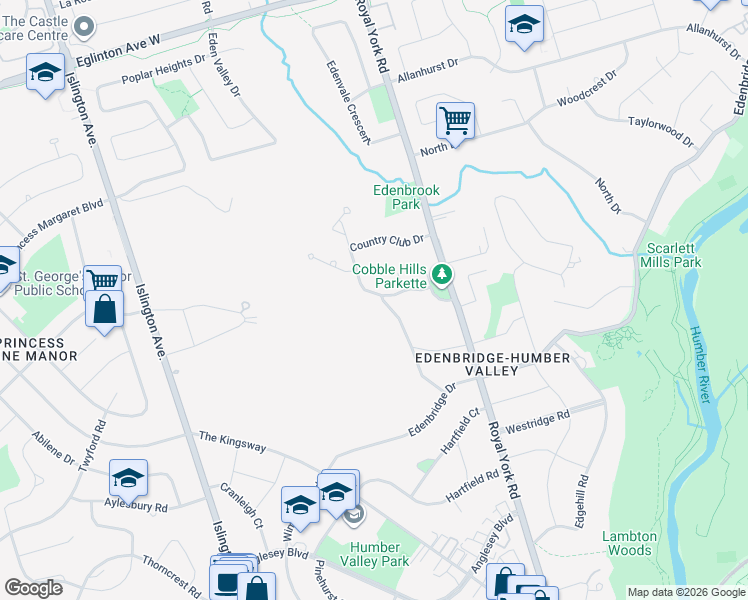 map of restaurants, bars, coffee shops, grocery stores, and more near 30 Edenbrook Hill in Toronto
